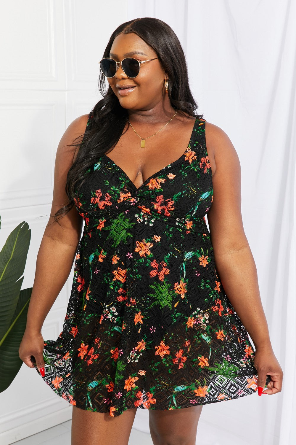 Full Size Twist Front Sleeveless Swim Dress - Lecatta