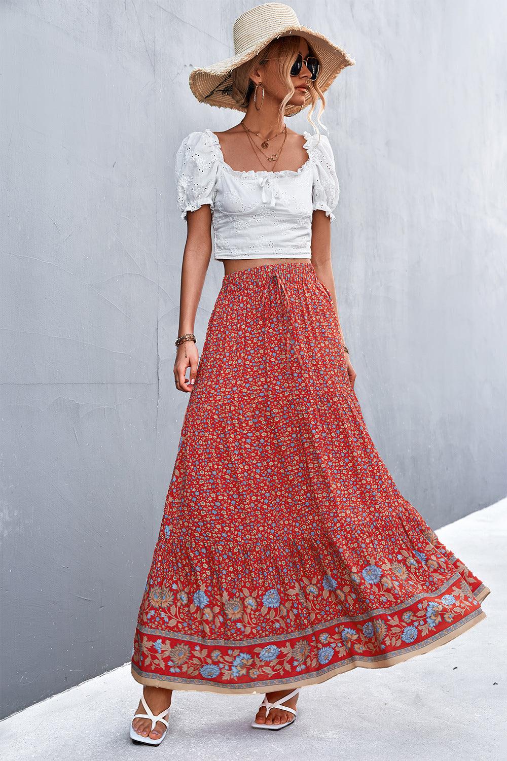 Floral Tied Maxi Skirt - Lecatta