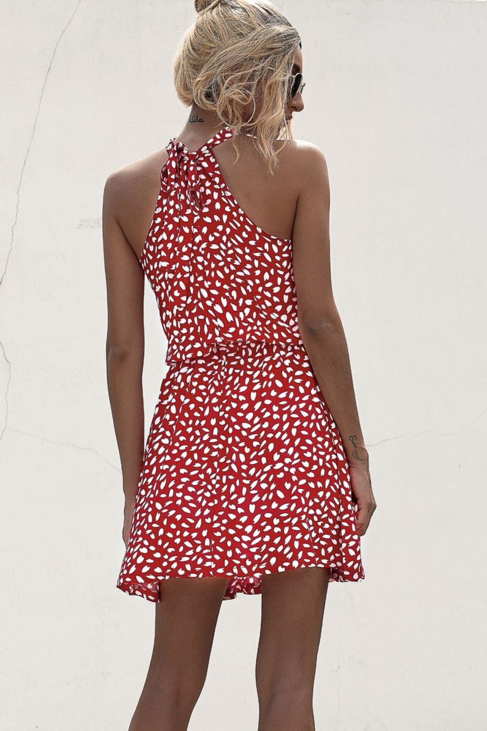 Printed Grecian Neck Mini Dress - Lecatta