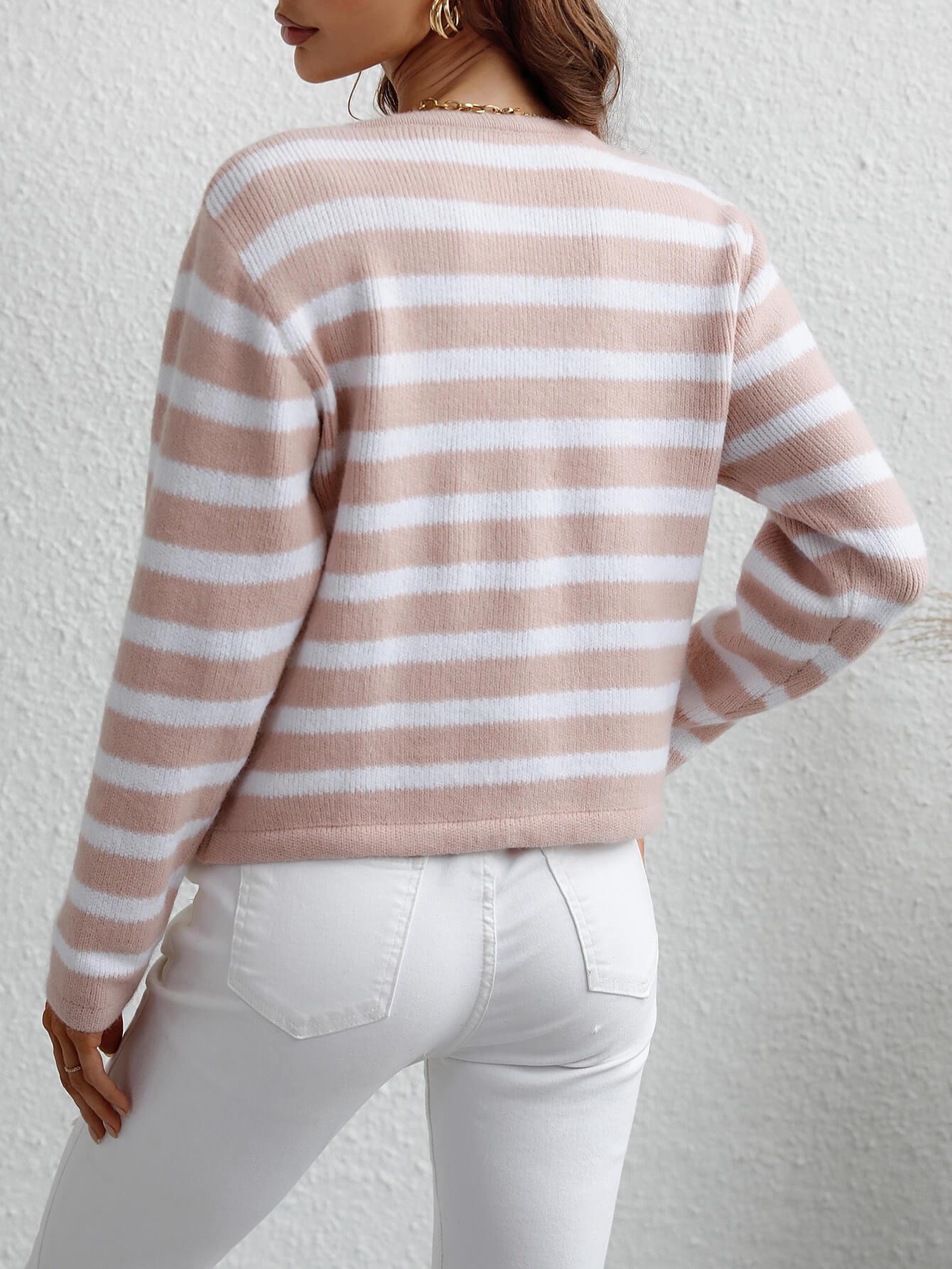 Striped Button Front Cardigan - Lecatta