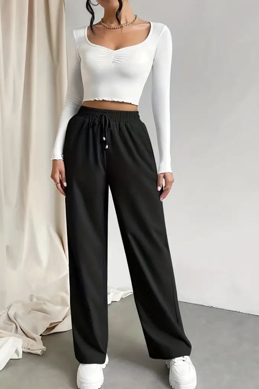 Tied Straight Leg Pants with Pockets - Lecatta