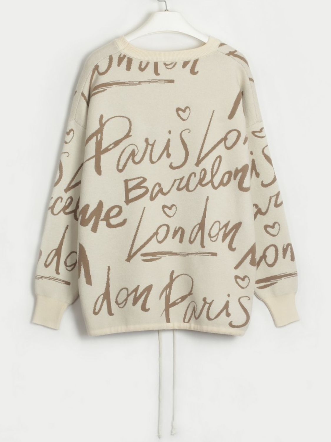 Letter Round Neck Drawstring Sweater - Lecatta