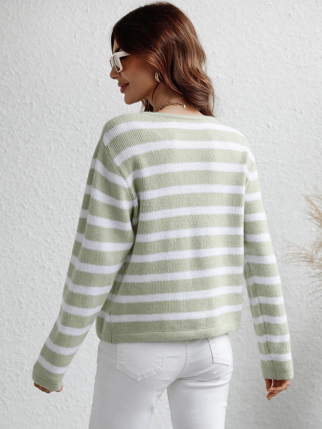 Striped Button Front Cardigan - Lecatta