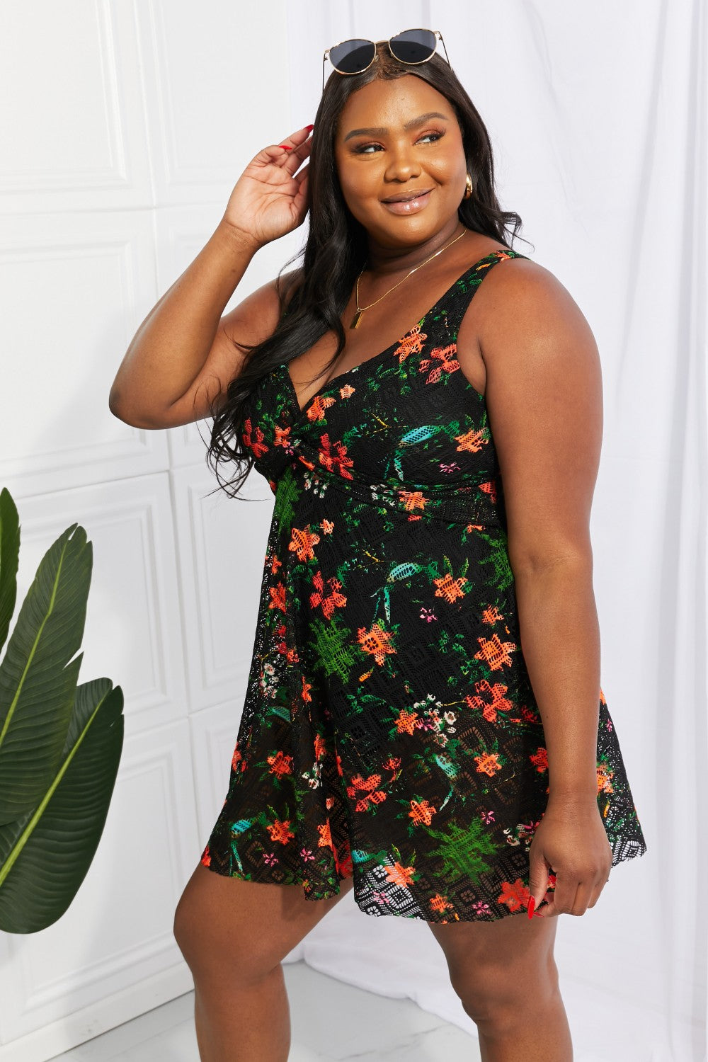 Full Size Twist Front Sleeveless Swim Dress - Lecatta