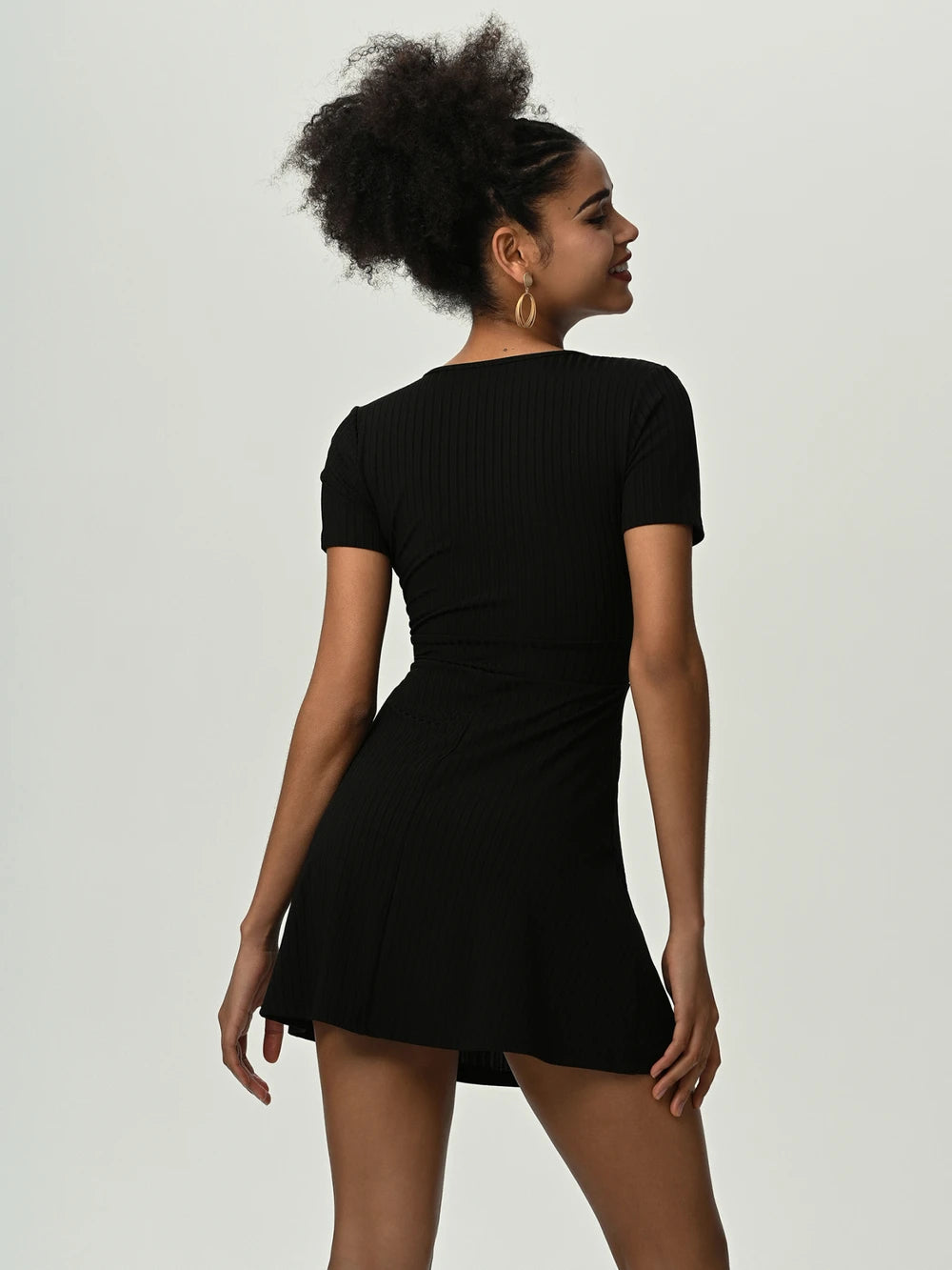 Deep V Short Sleeve Mini Dress - Lecatta