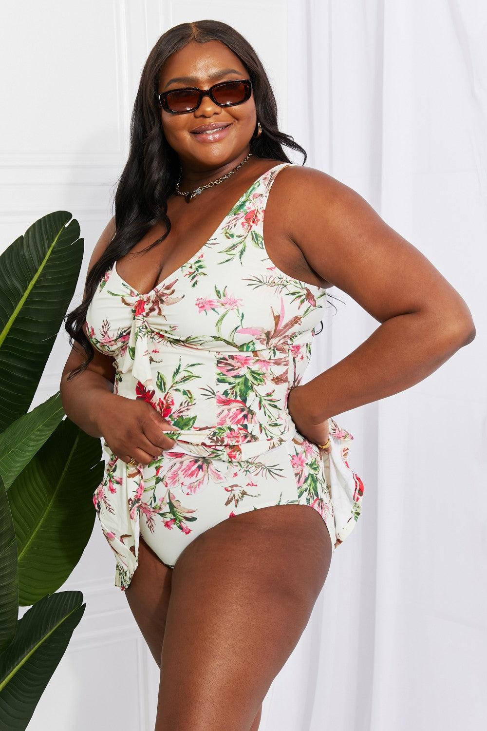 V-Neck Swim Dress in Cream - Lecatta
