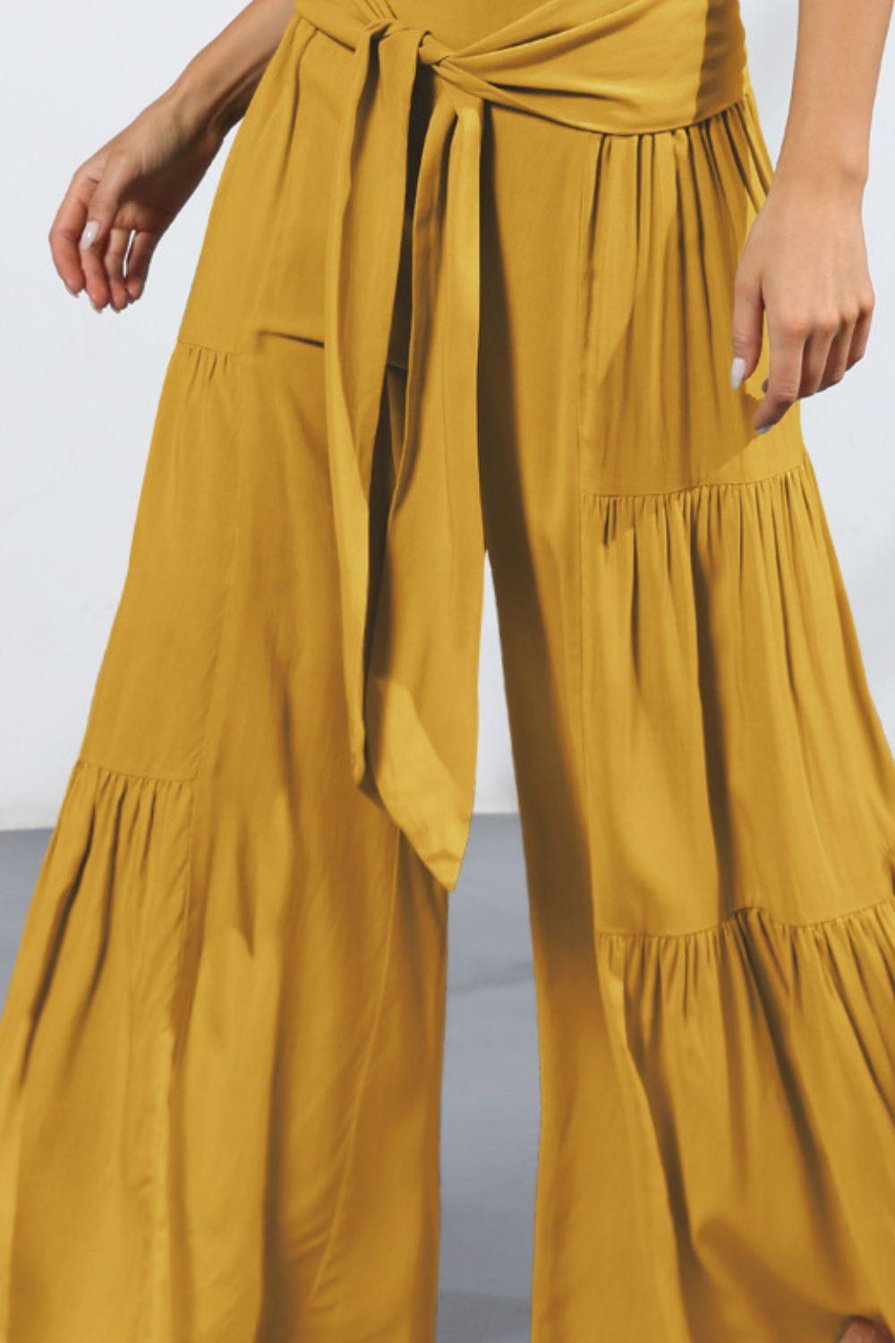 Tie Front Smocked Tiered Culottes - Lecatta