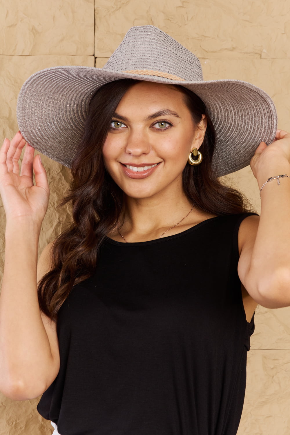 Straw Braided Rope Strap Fedora Hat - Lecatta