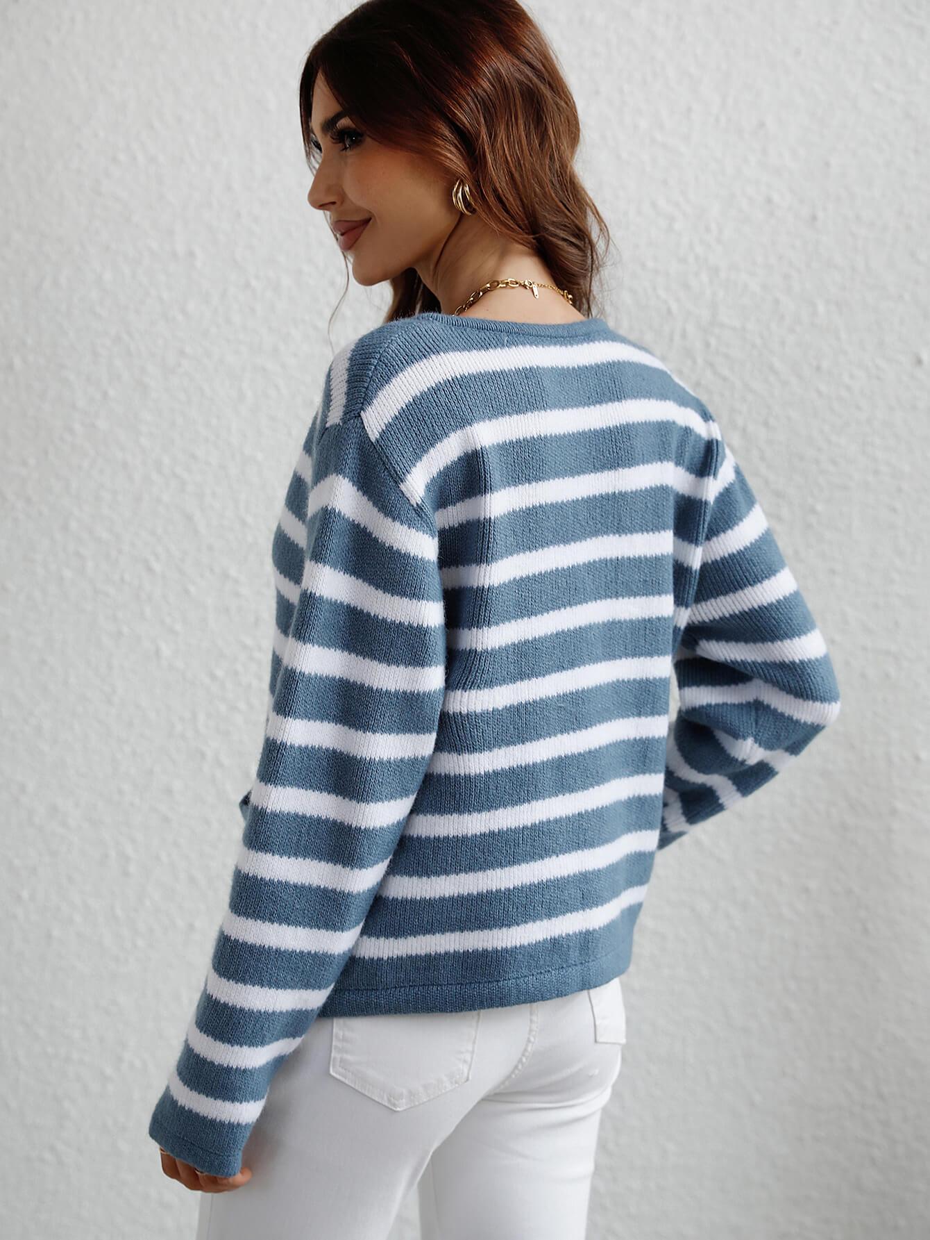 Striped Button Front Cardigan - Lecatta