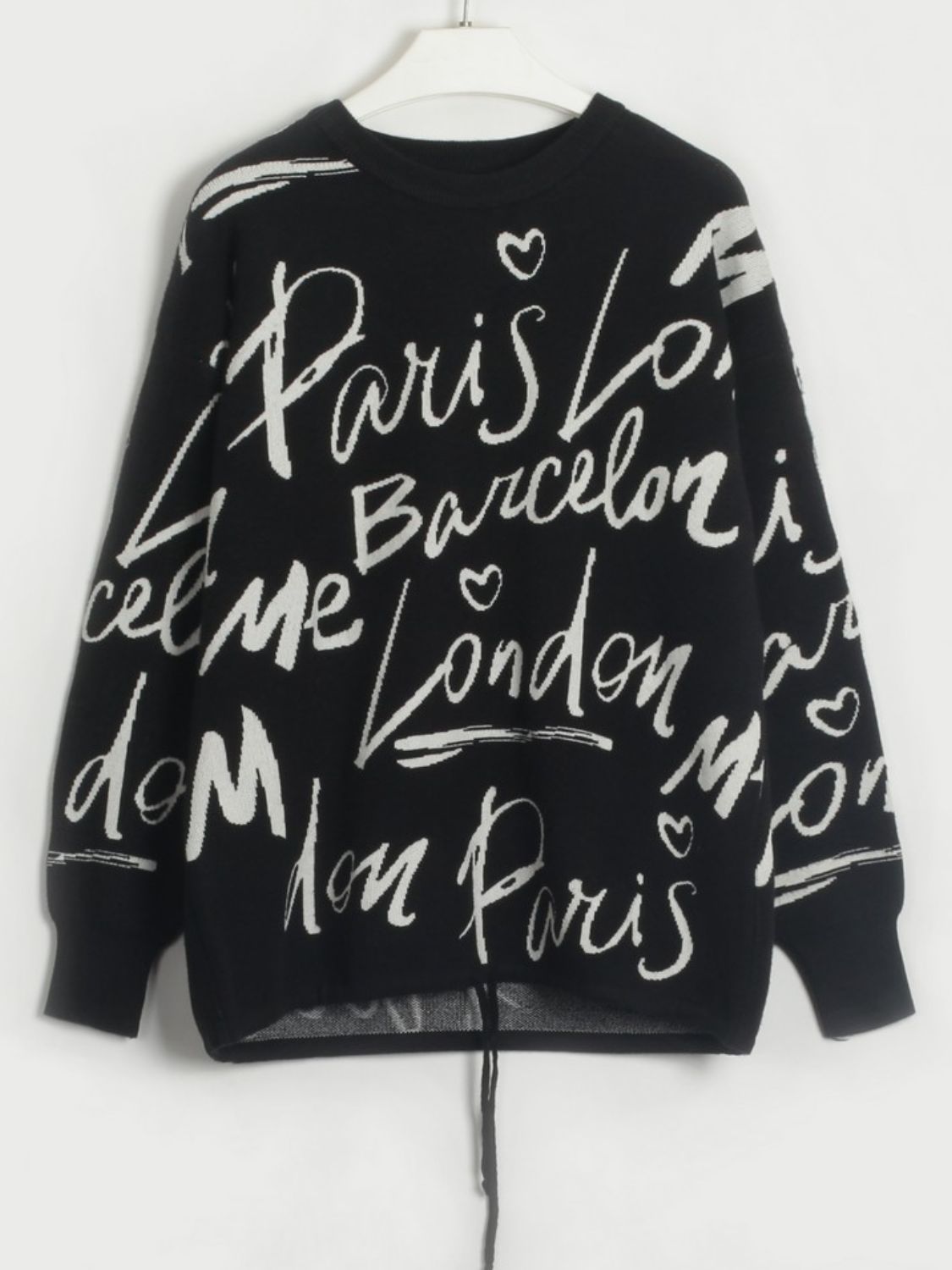 Letter Round Neck Drawstring Sweater - Lecatta