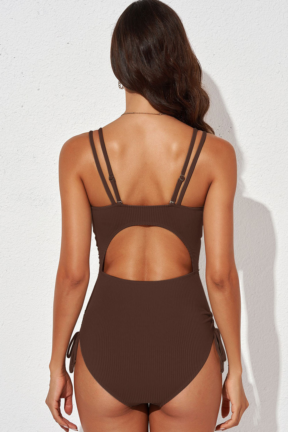 Tied Cutout Plunge One-Piece Swimsuit - Lecatta