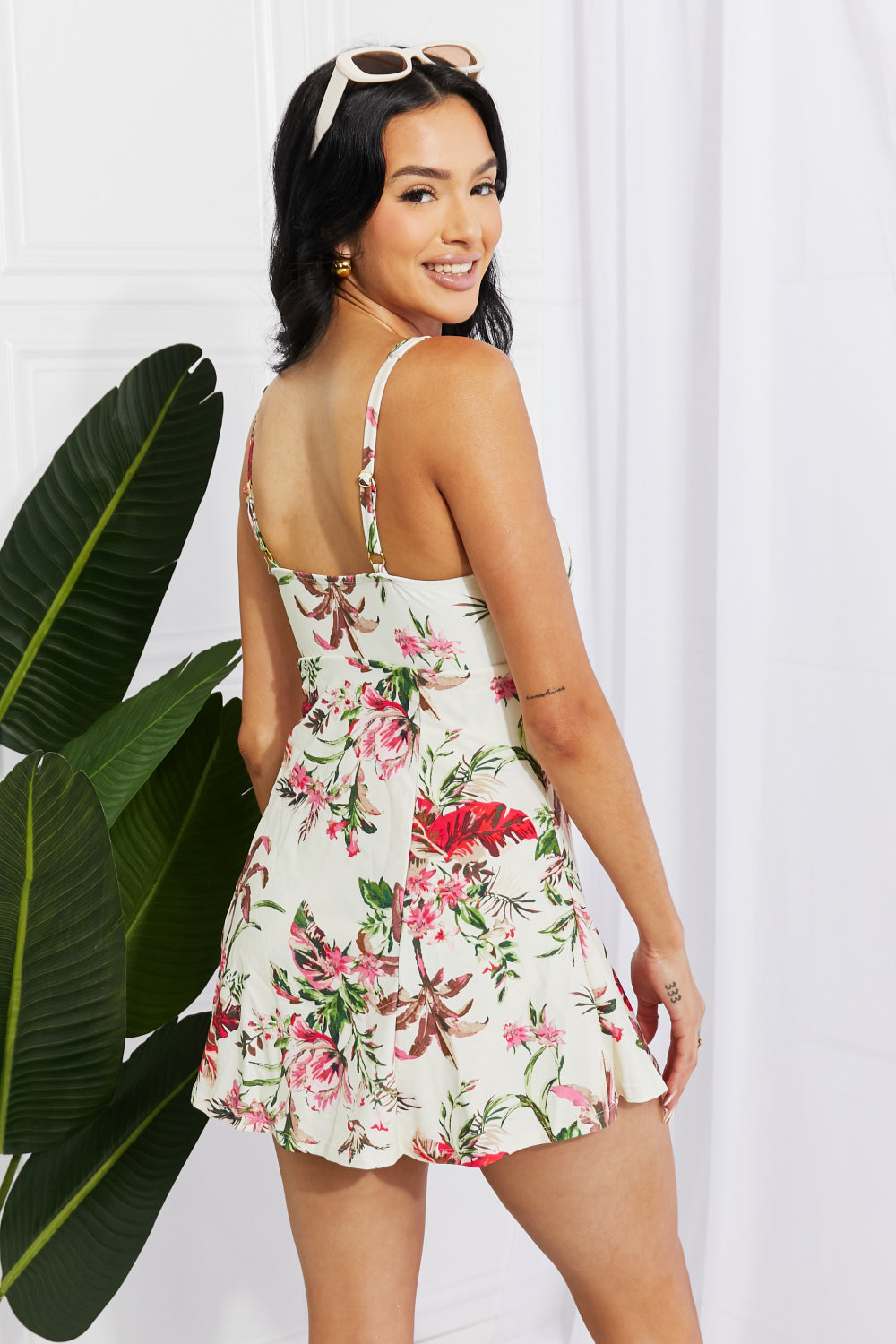 V-Neck Swim Dress in Cream - Lecatta