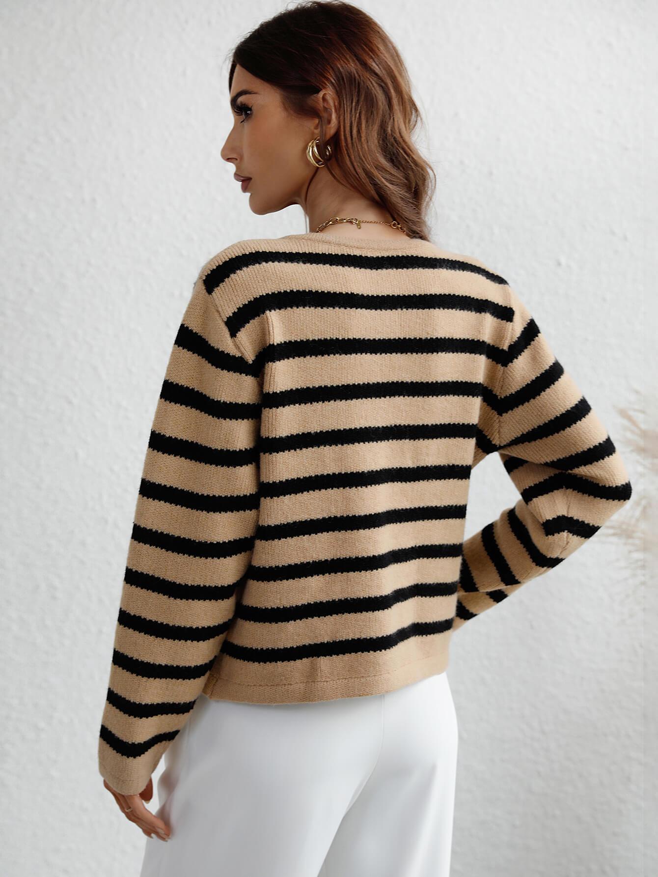 Striped Button Front Cardigan - Lecatta