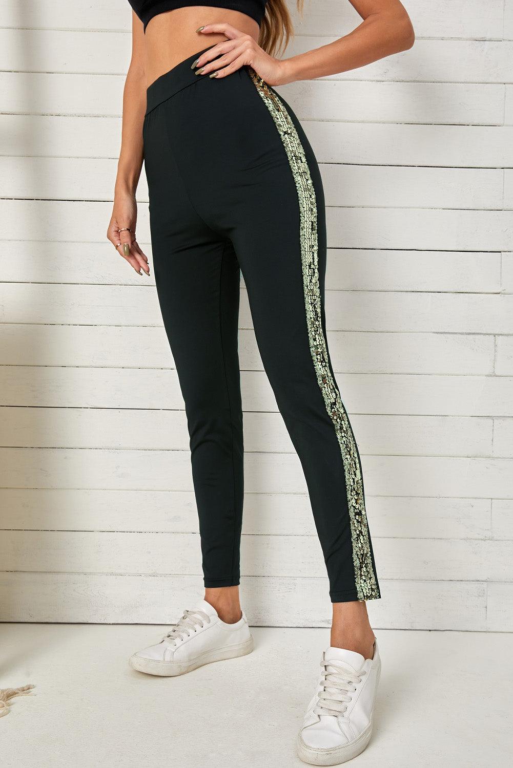 Sequin Stripe High Waist Ankle Length Pants - Lecatta