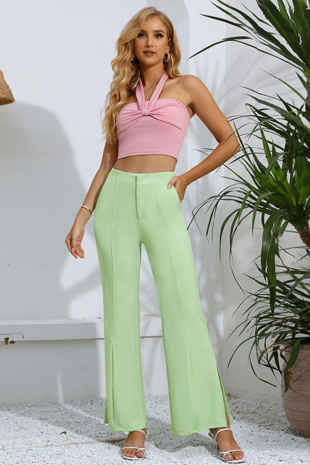 Slit High-Rise Flare Pants - Lecatta
