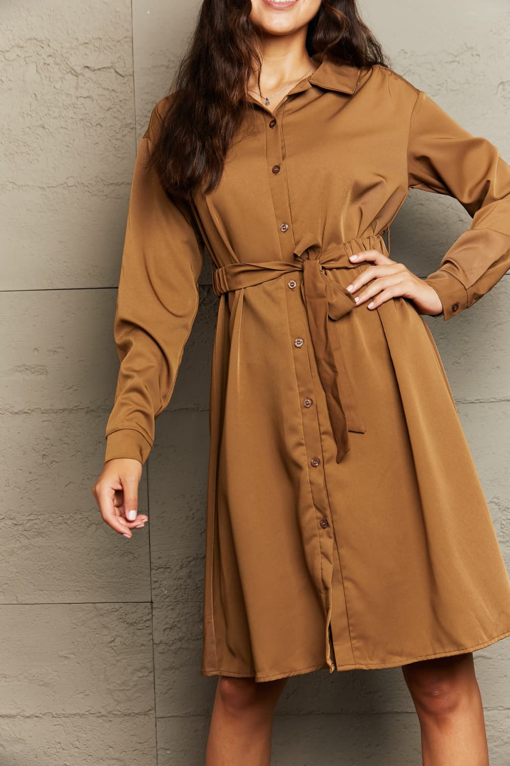 Collared Neck Button Down Dress - Lecatta
