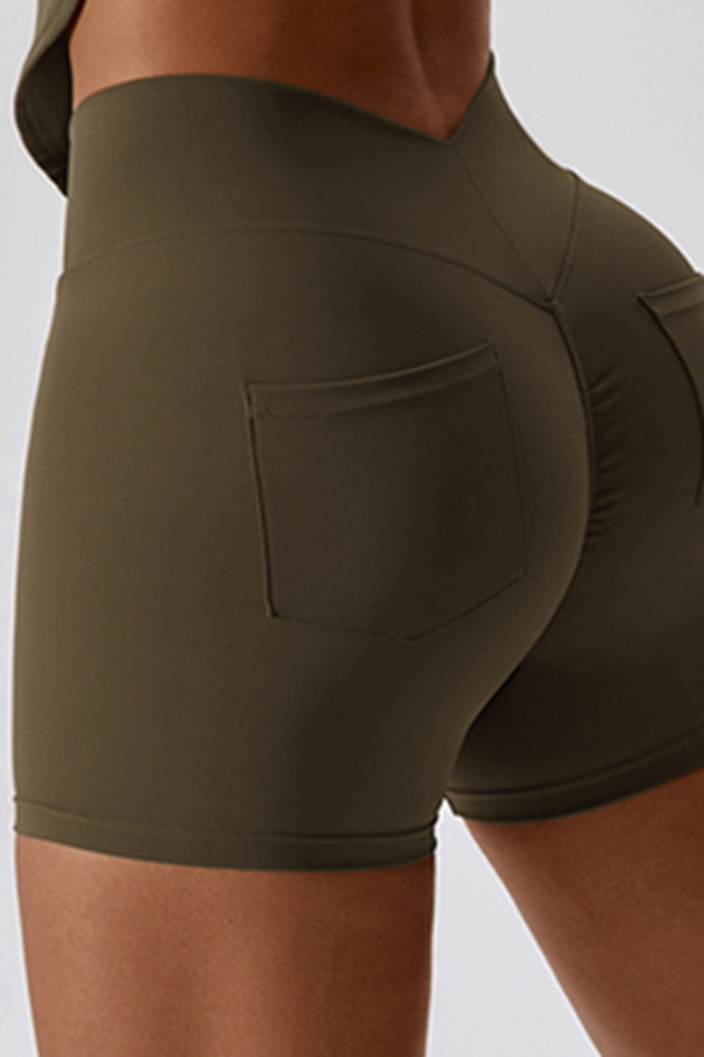 Wide Waistband Back Pocket Sports Shorts - Lecatta
