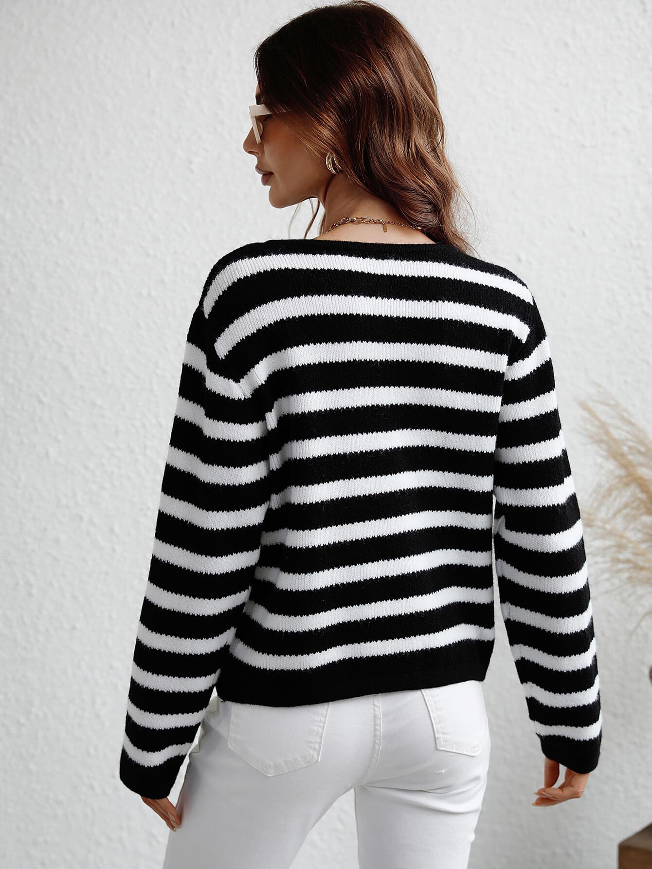 Striped Button Front Cardigan - Lecatta