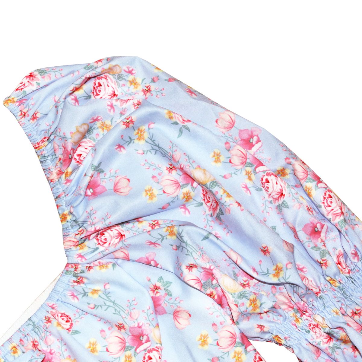 Cropped Sweetheart Neck Bubble Sleeve Blouse - Lecatta