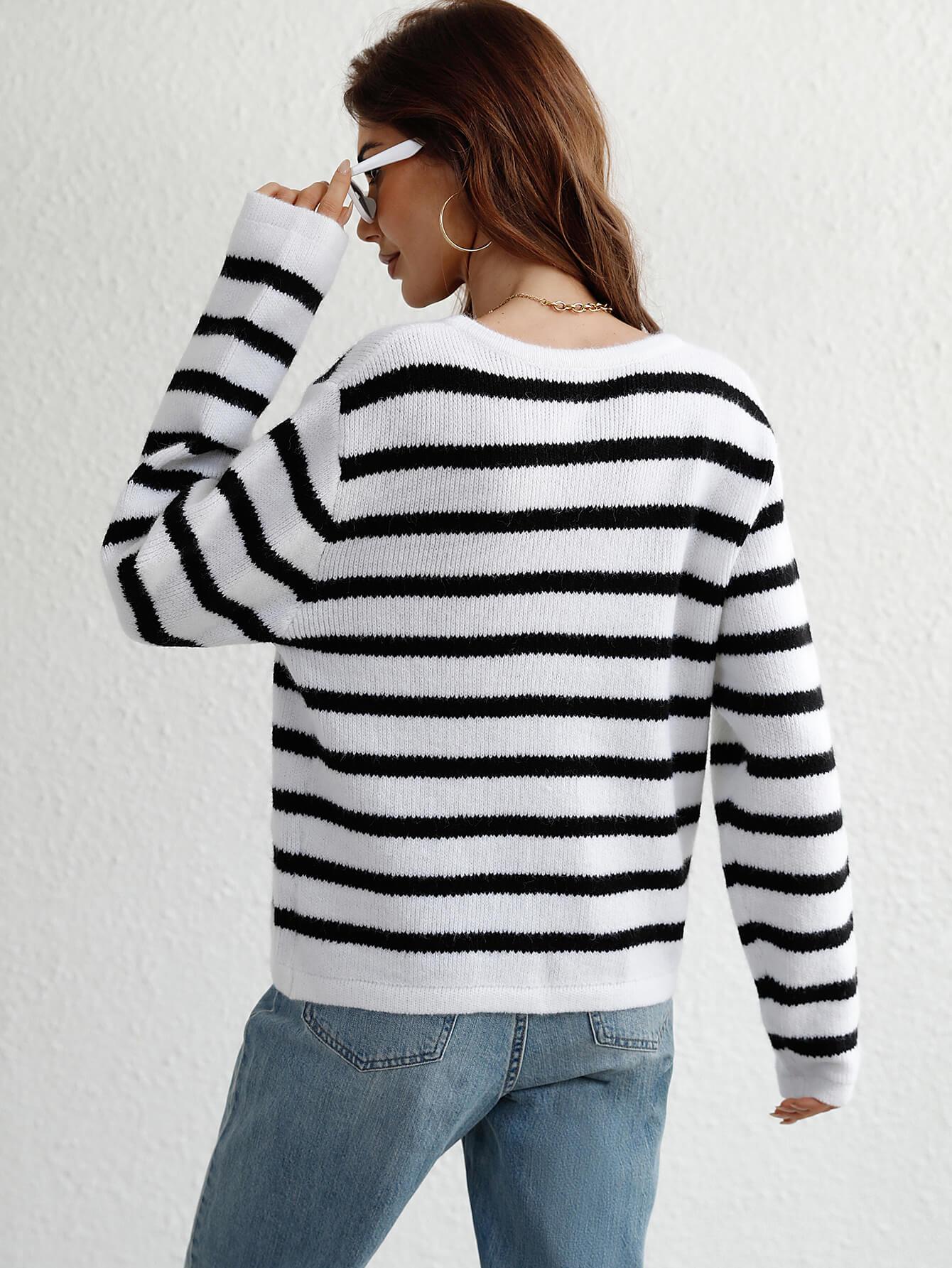 Striped Button Front Cardigan - Lecatta