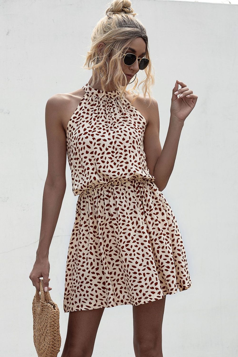 Printed Grecian Neck Mini Dress - Lecatta