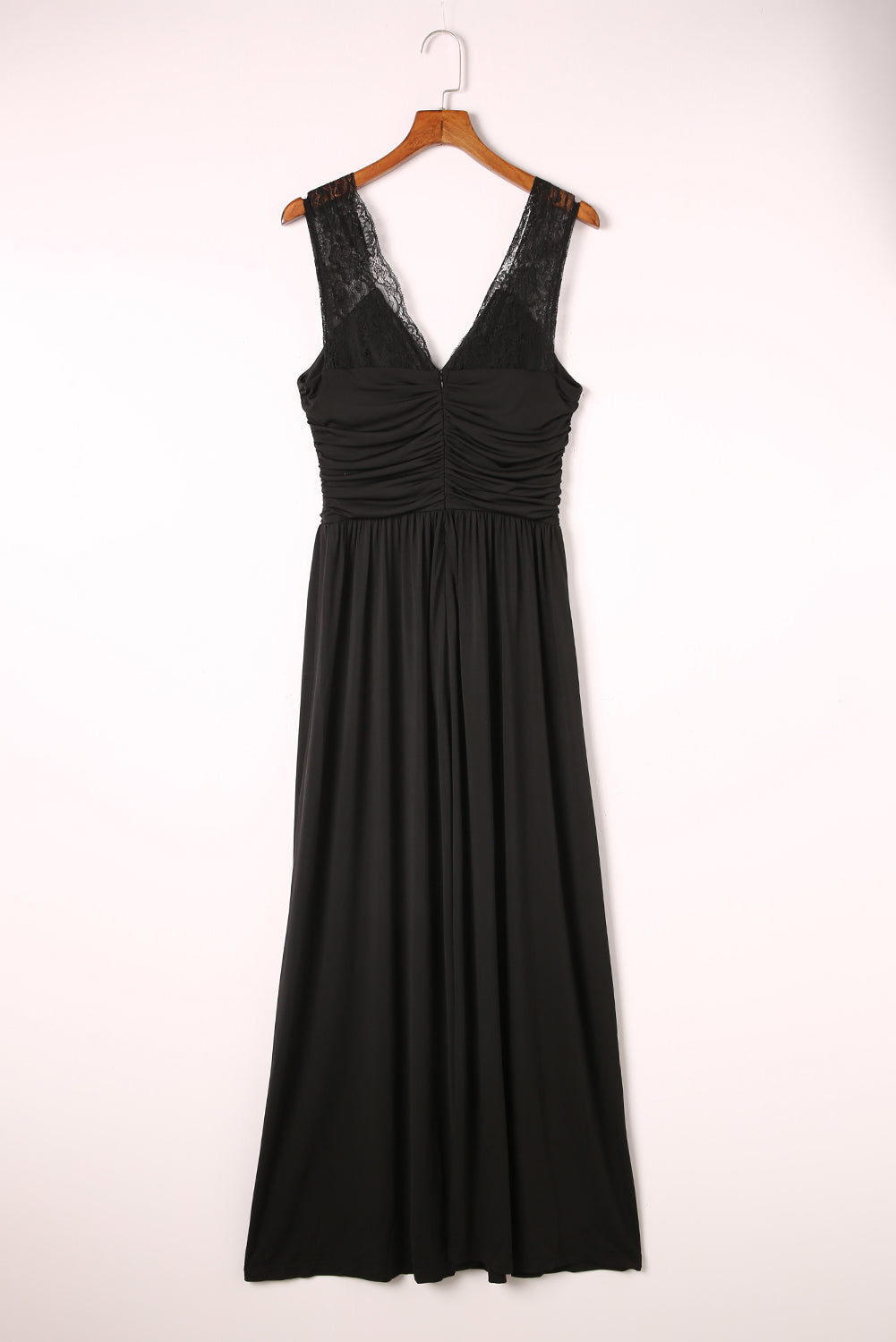 Surplice Neck Spliced Lace Split Maxi Dress - Lecatta