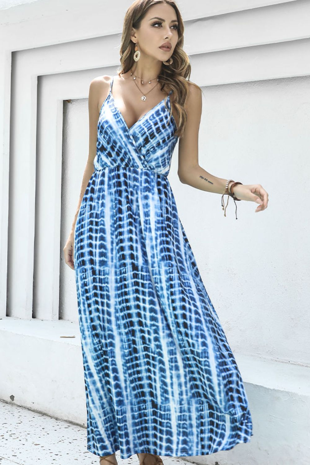 Tie-Dye Spaghetti Strap Maxi Dress - Lecatta