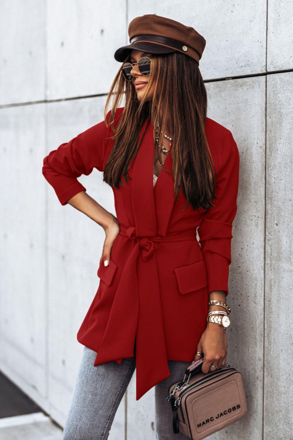 Belted Shawl Collar Blazer - Lecatta