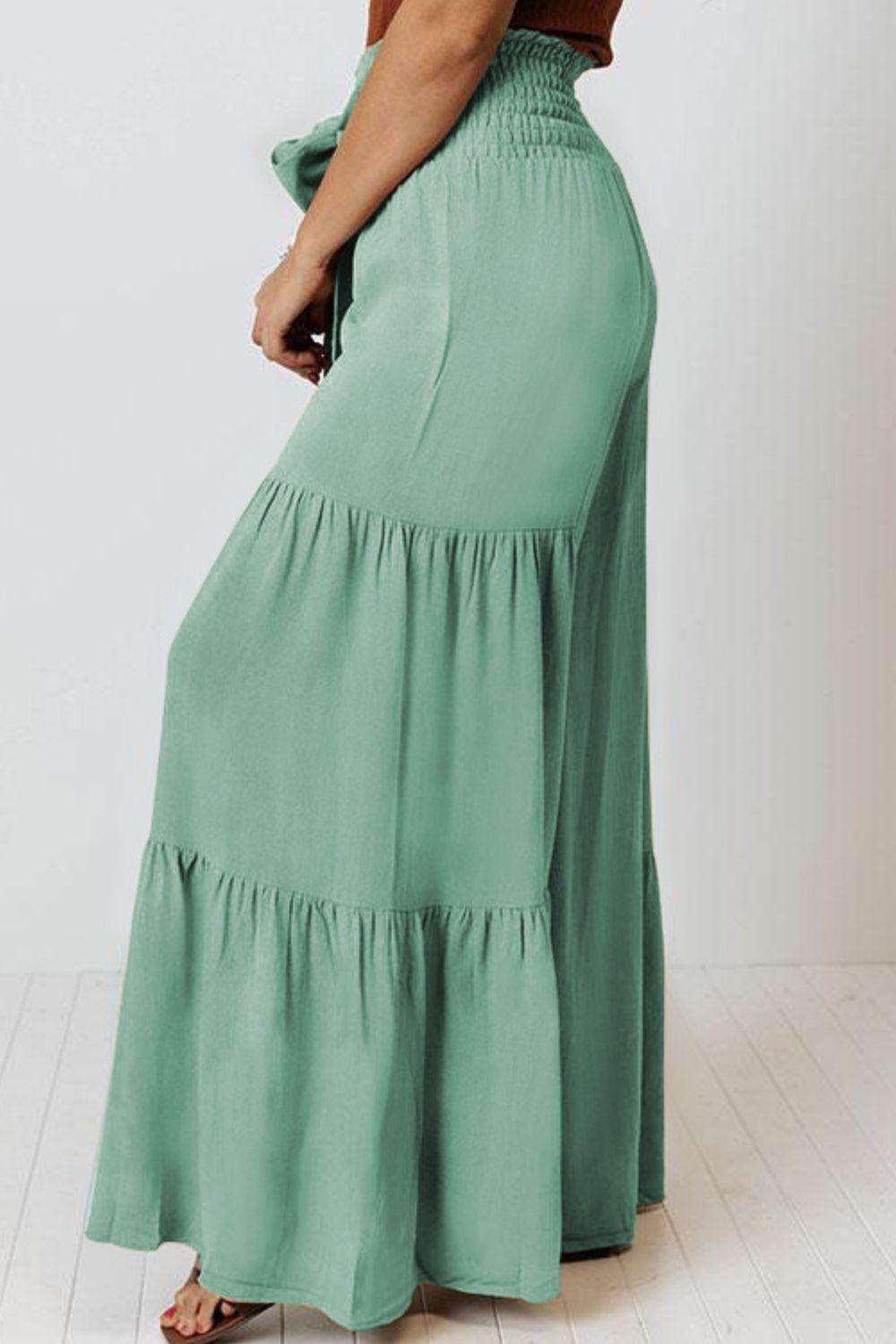 Tie Front Smocked Tiered Culottes - Lecatta