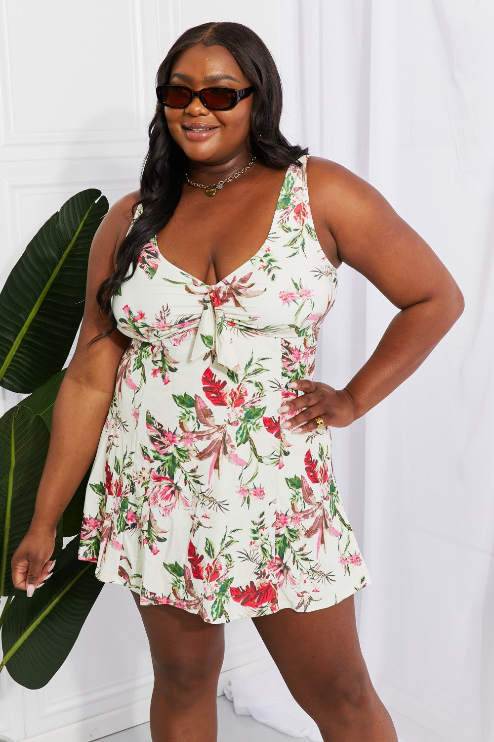 V-Neck Swim Dress in Cream - Lecatta