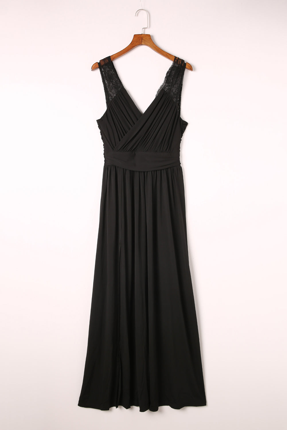 Surplice Neck Spliced Lace Split Maxi Dress - Lecatta