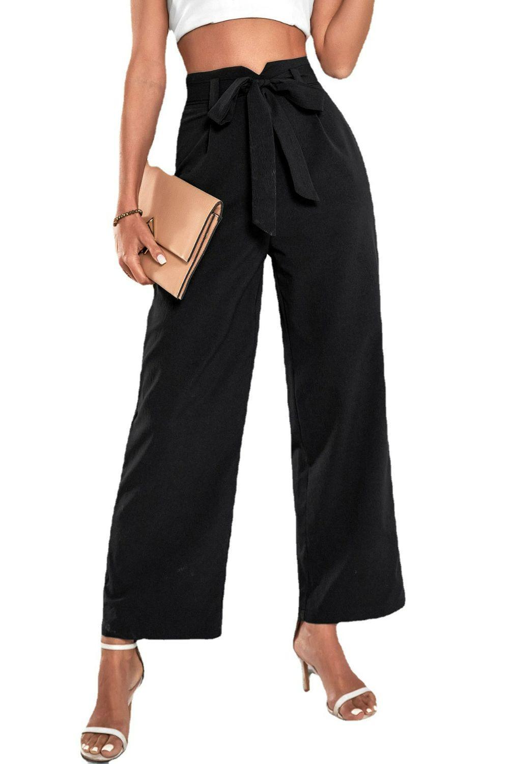 Belted High-Rise Wide Leg Pants - Lecatta
