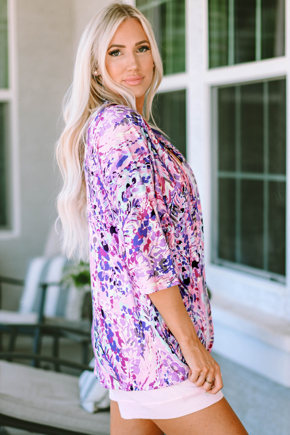 Printed Open Front Cardigan - Lecatta