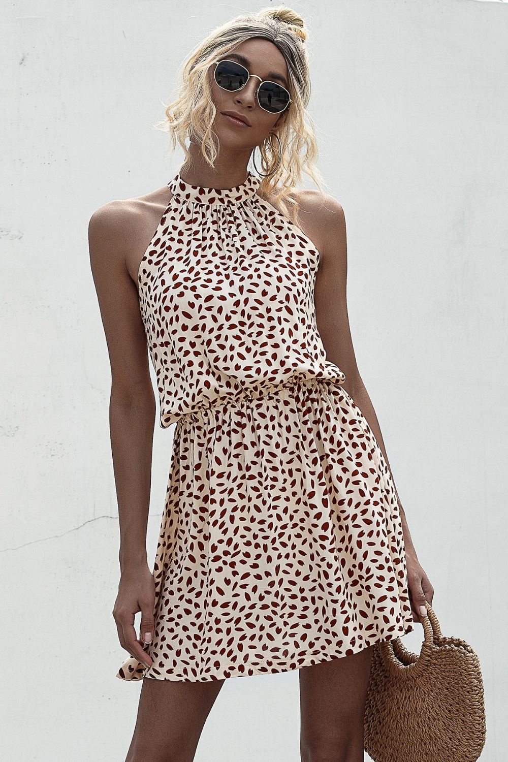 Printed Grecian Neck Mini Dress - Lecatta