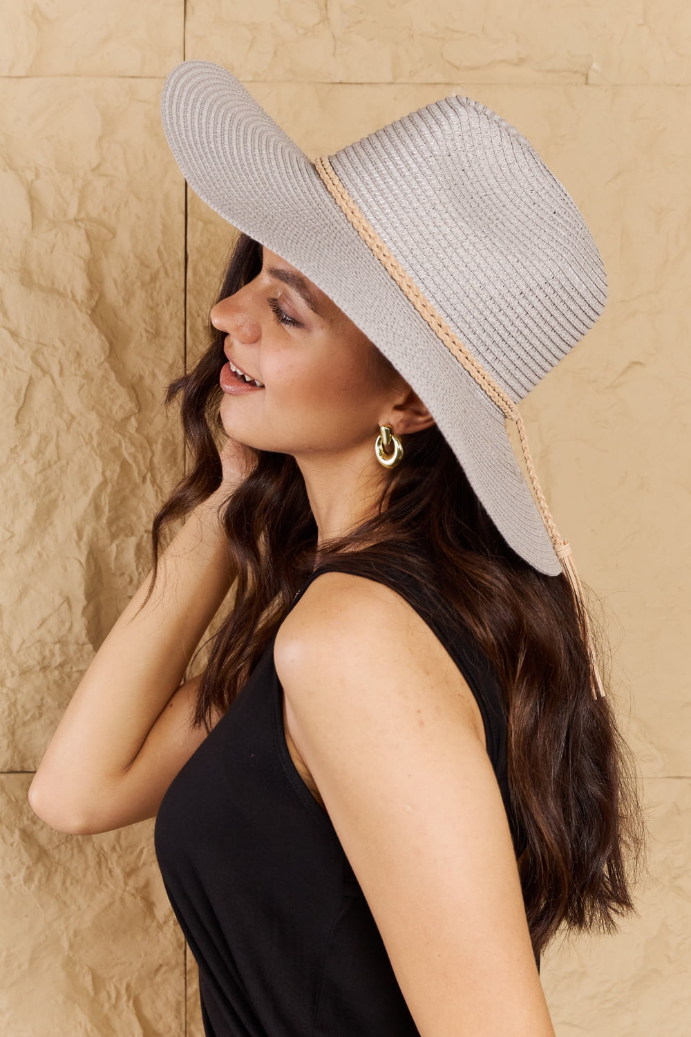 Straw Braided Rope Strap Fedora Hat - Lecatta