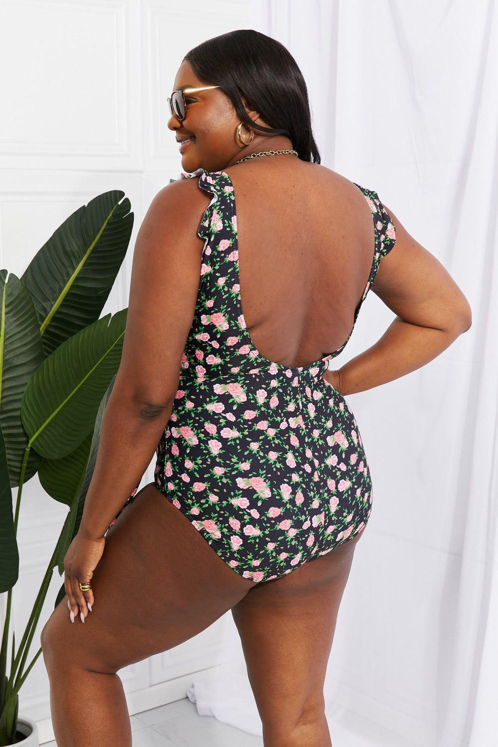 Ruffle Faux Wrap One-Piece in Floral - Lecatta