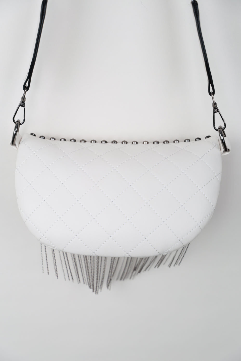 Faux Leather Studded Sling Bag with Fringes - Lecatta