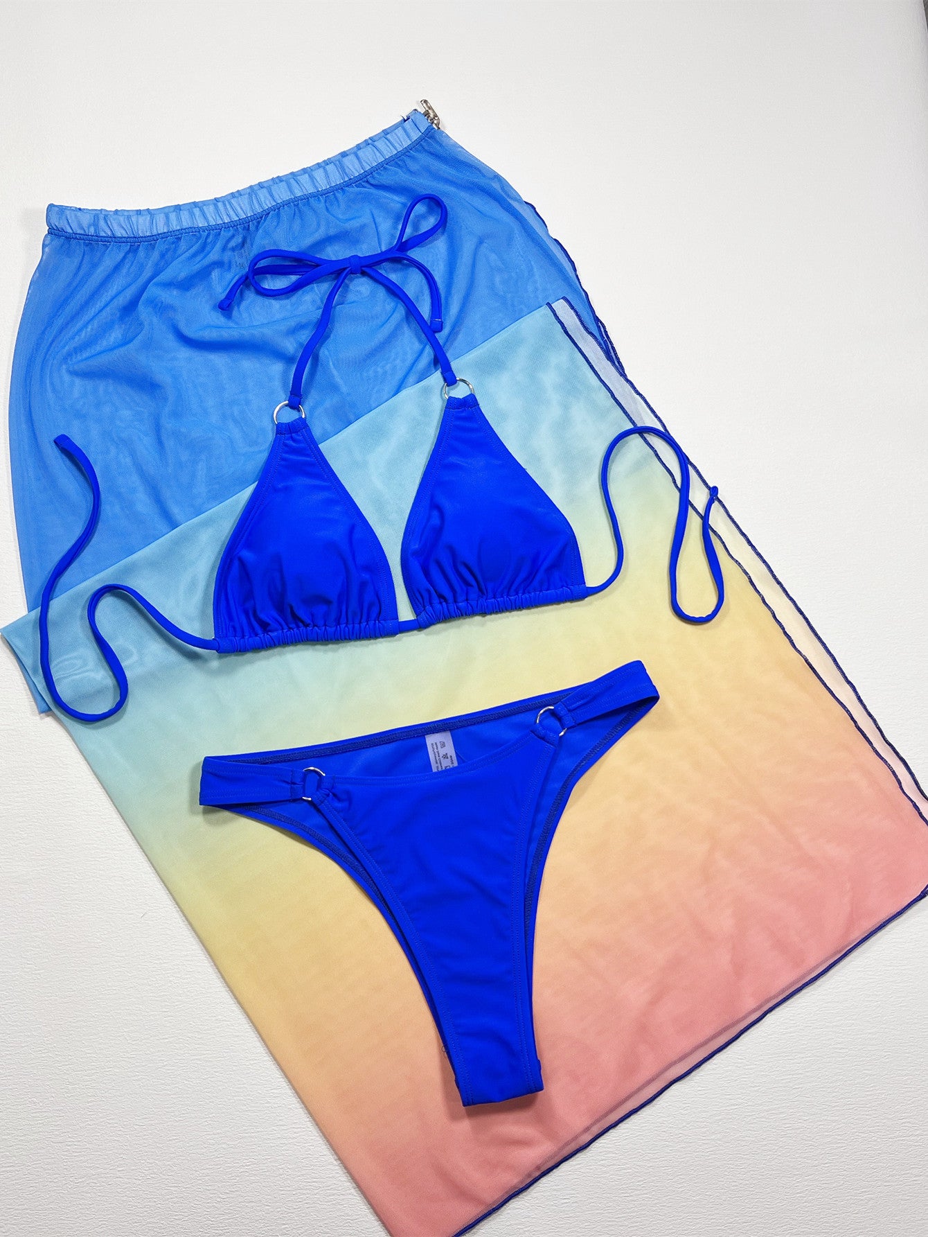 Gradient Halter Neck Three-Piece Swim Set - Lecatta