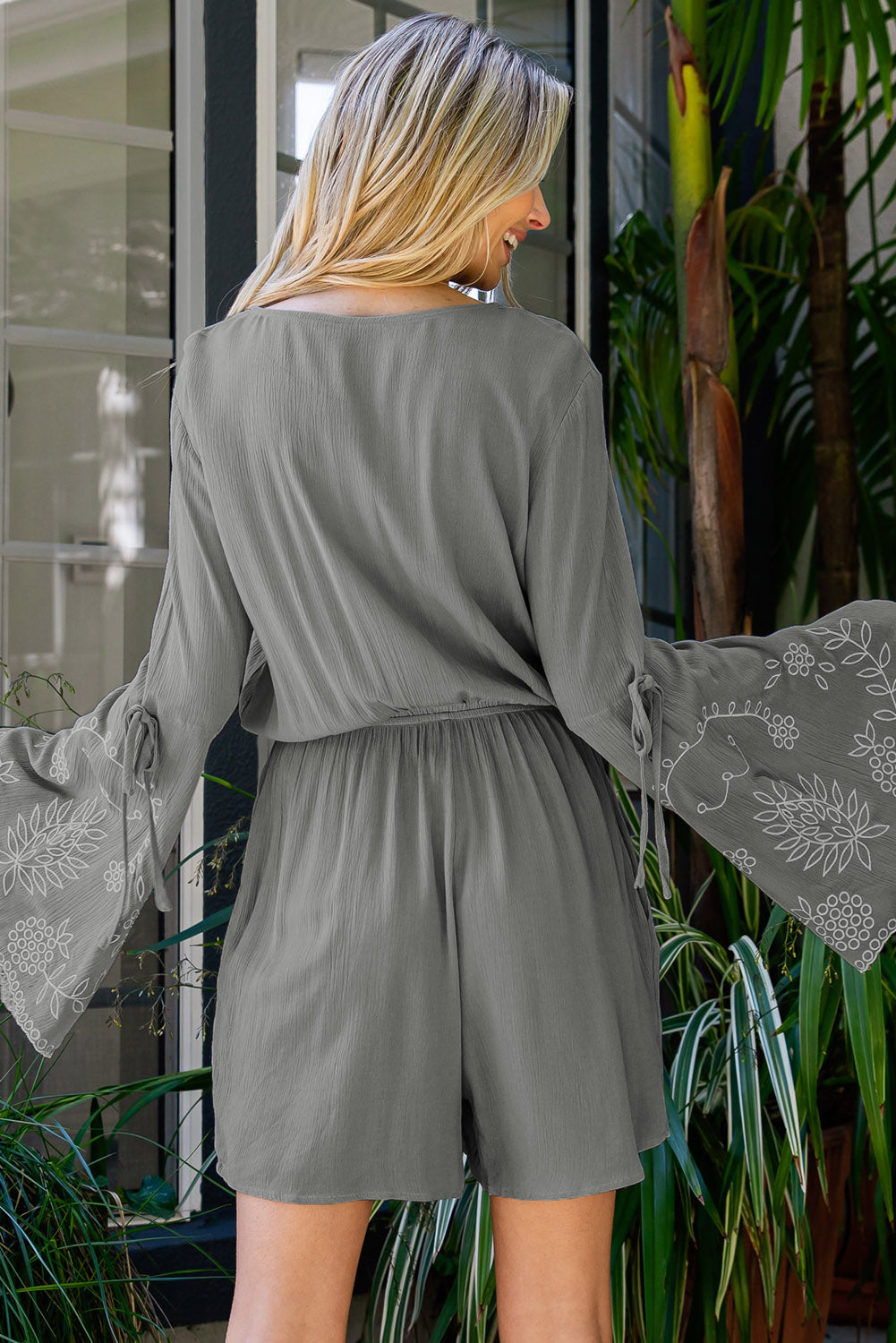 Surplice Neck Flare Sleeve Romper - Lecatta