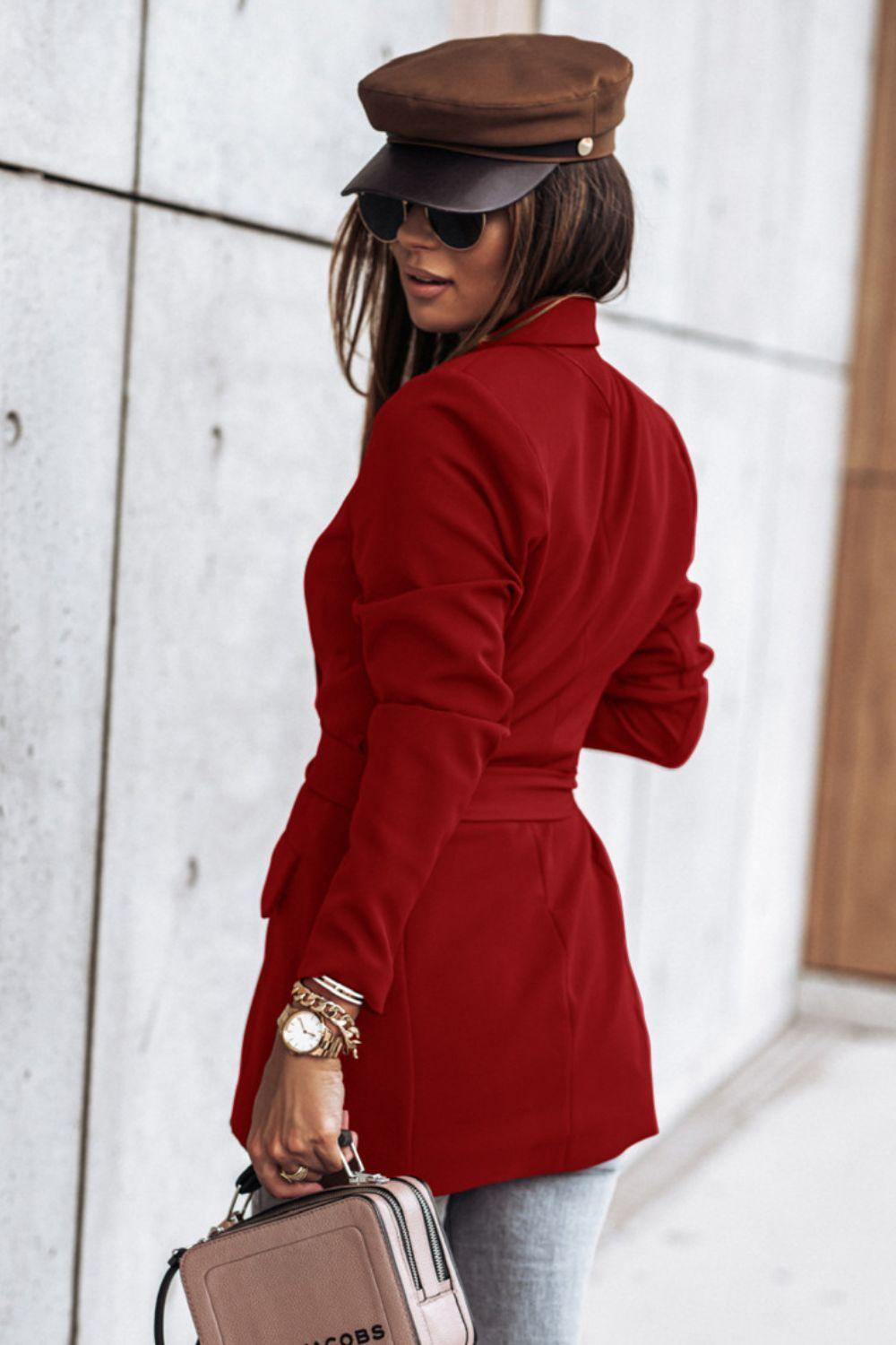 Belted Shawl Collar Blazer - Lecatta