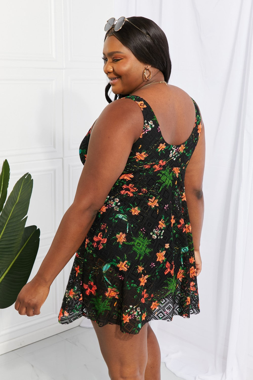 Full Size Twist Front Sleeveless Swim Dress - Lecatta