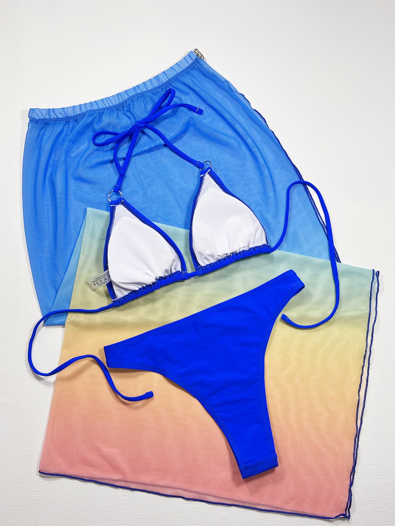 Gradient Halter Neck Three-Piece Swim Set - Lecatta