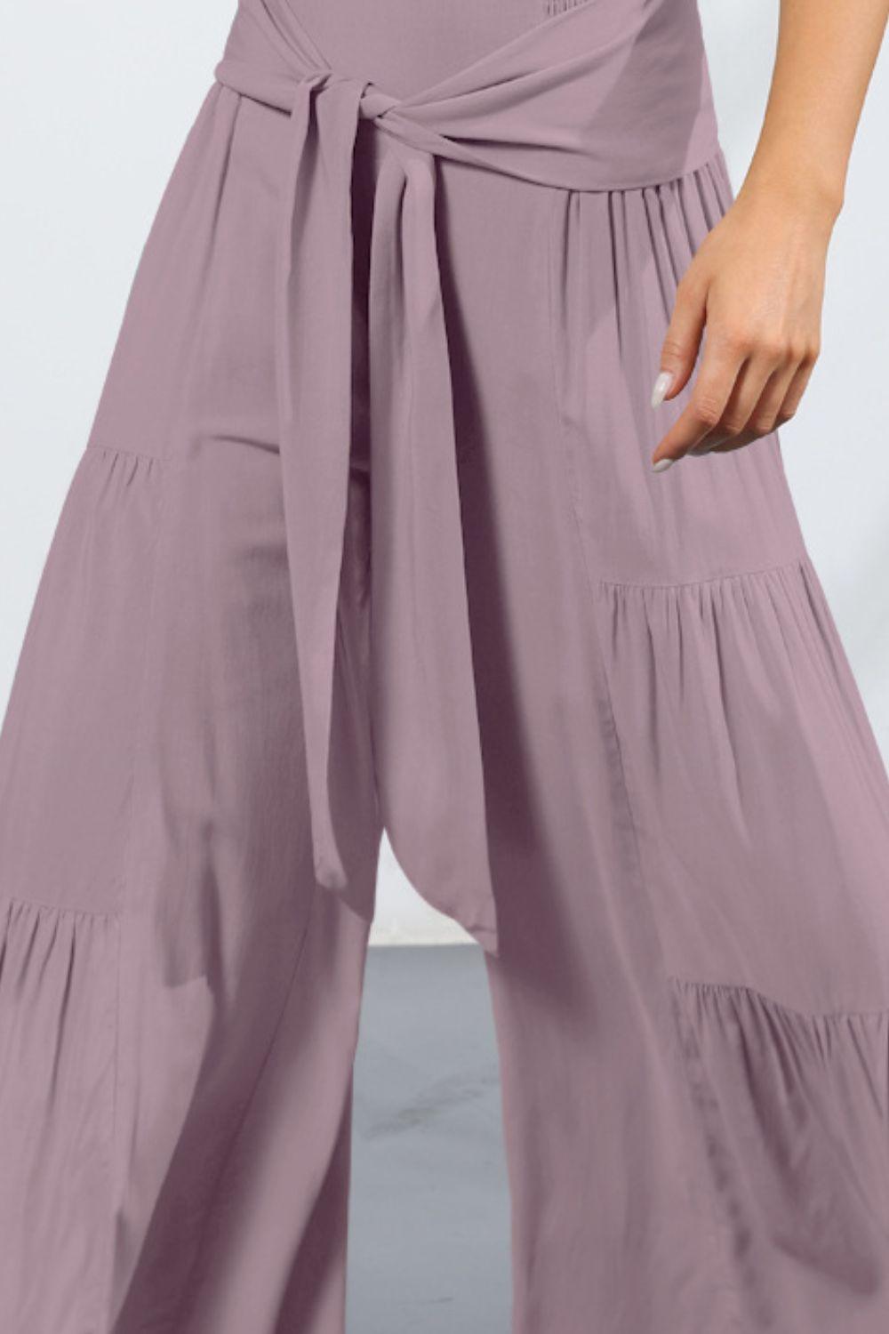 Tie Front Smocked Tiered Culottes - Lecatta