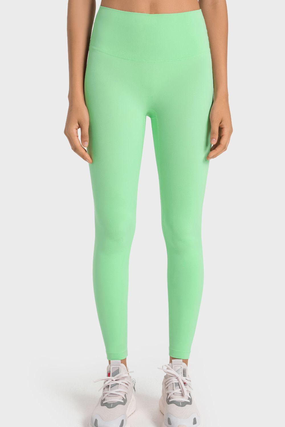 High-Rise Wide Waistband Yoga Leggings - Lecatta