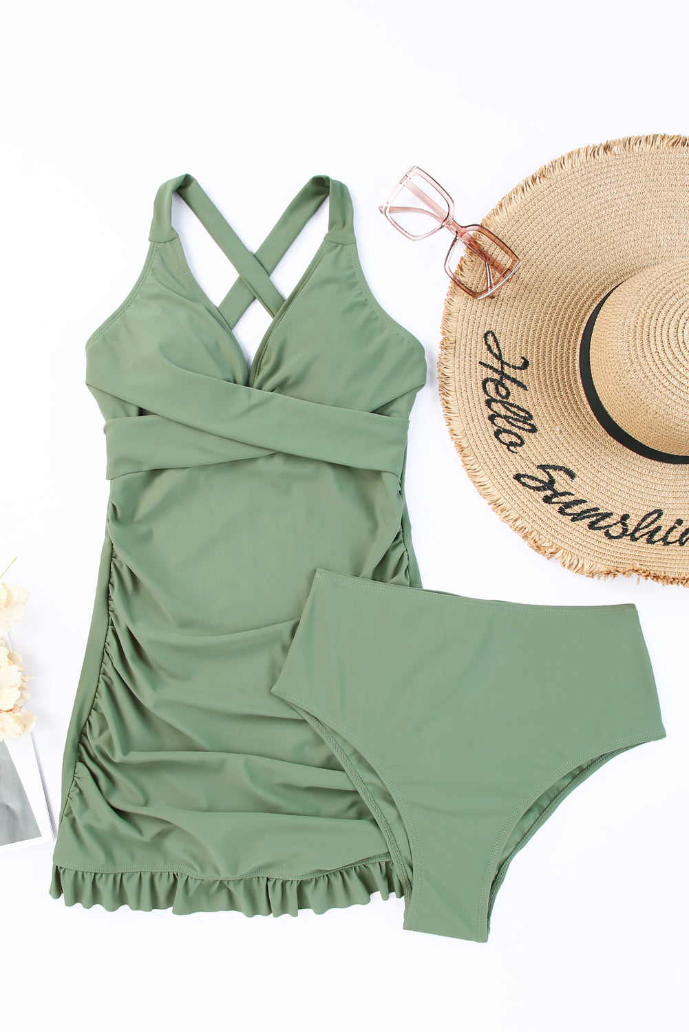 Tie Back Sleeveless Swim Dress and Bottoms Set - Lecatta
