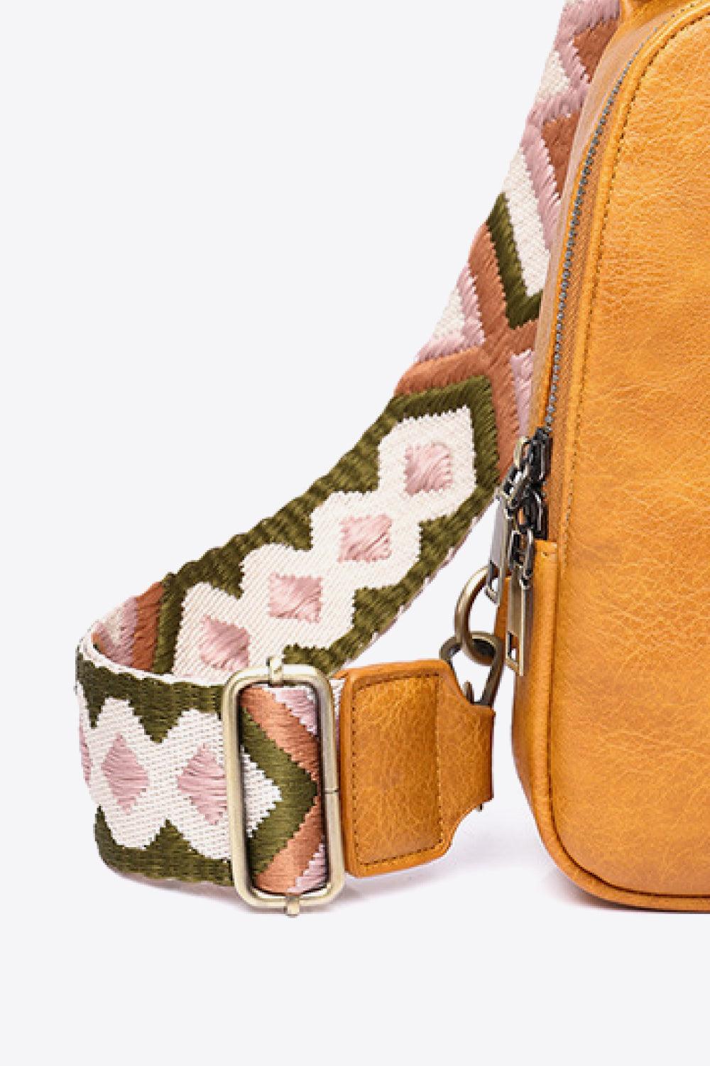 Random Pattern Adjustable Strap PU Leather Sling Bag - Lecatta