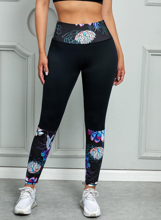 Printed Wide Waistband Active Leggings - Lecatta