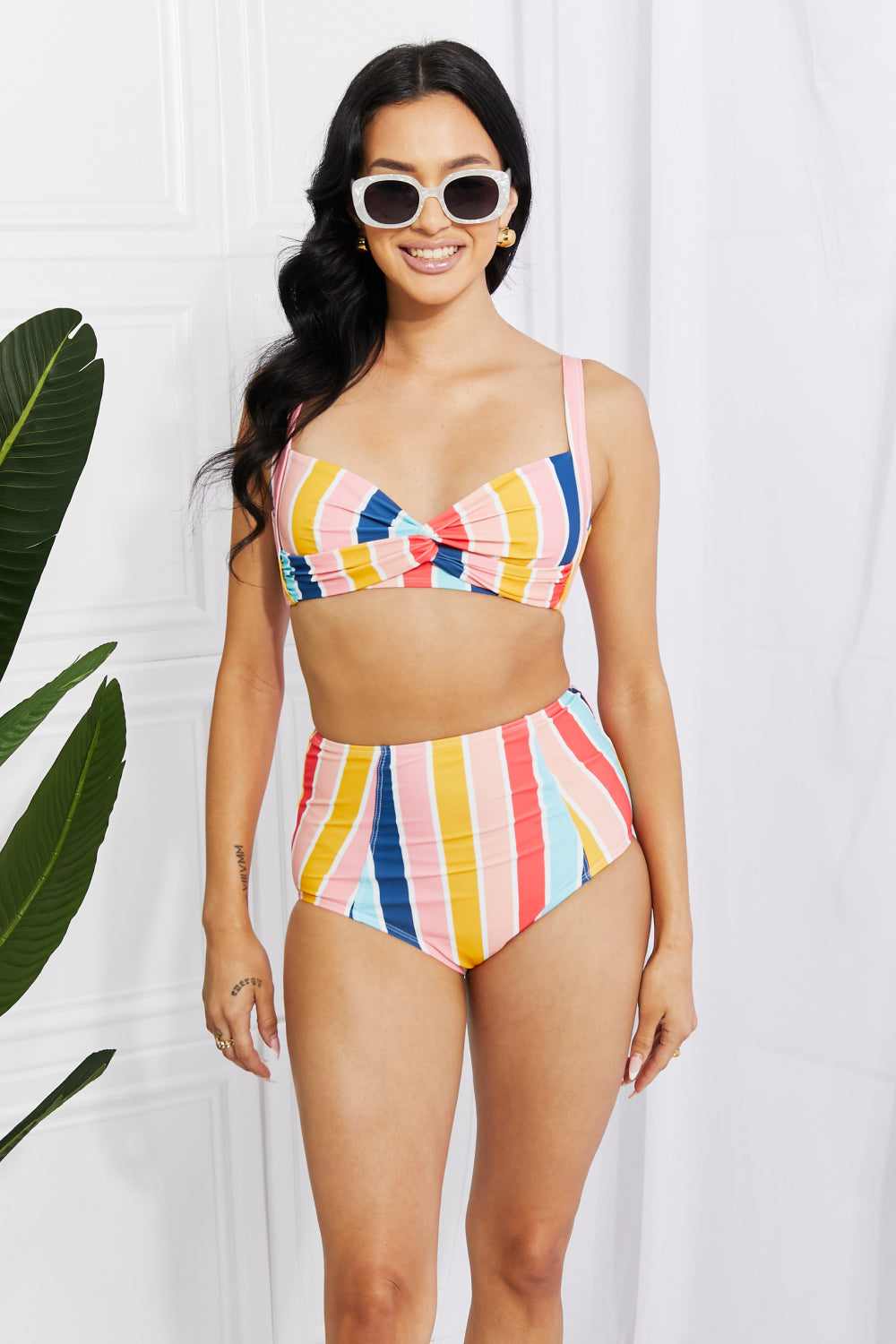 High-Rise Bikini in Stripe - Lecatta