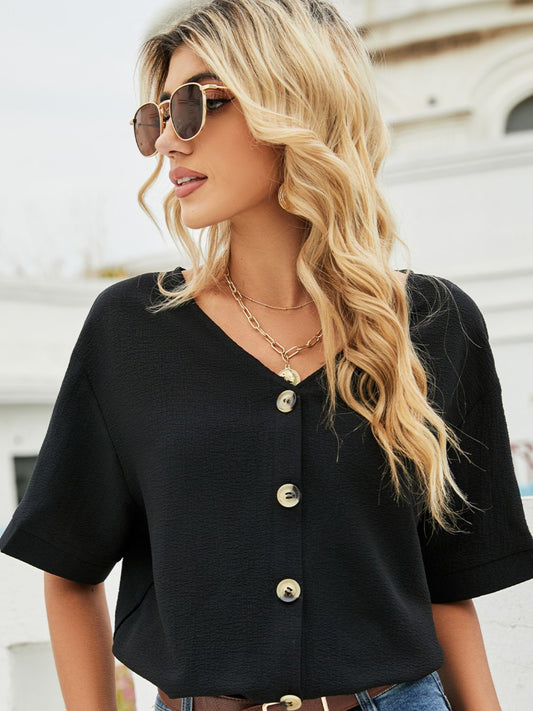 V-Neck Dropped Shoulder Shirt - Lecatta