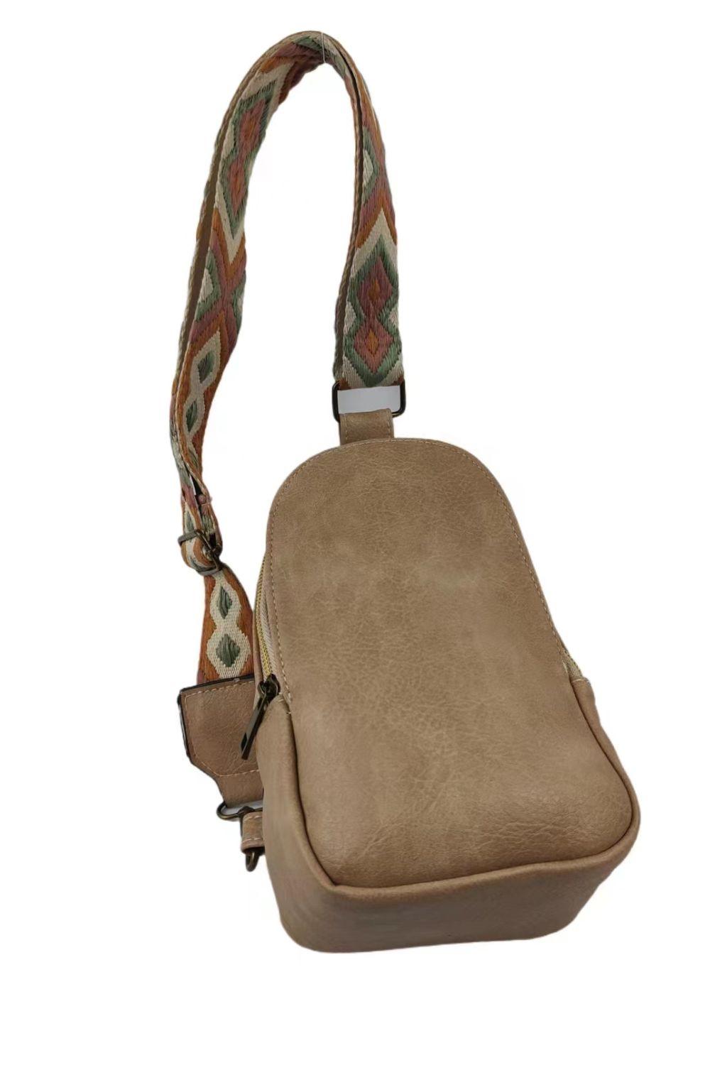 Random Pattern Adjustable Strap PU Leather Sling Bag - Lecatta